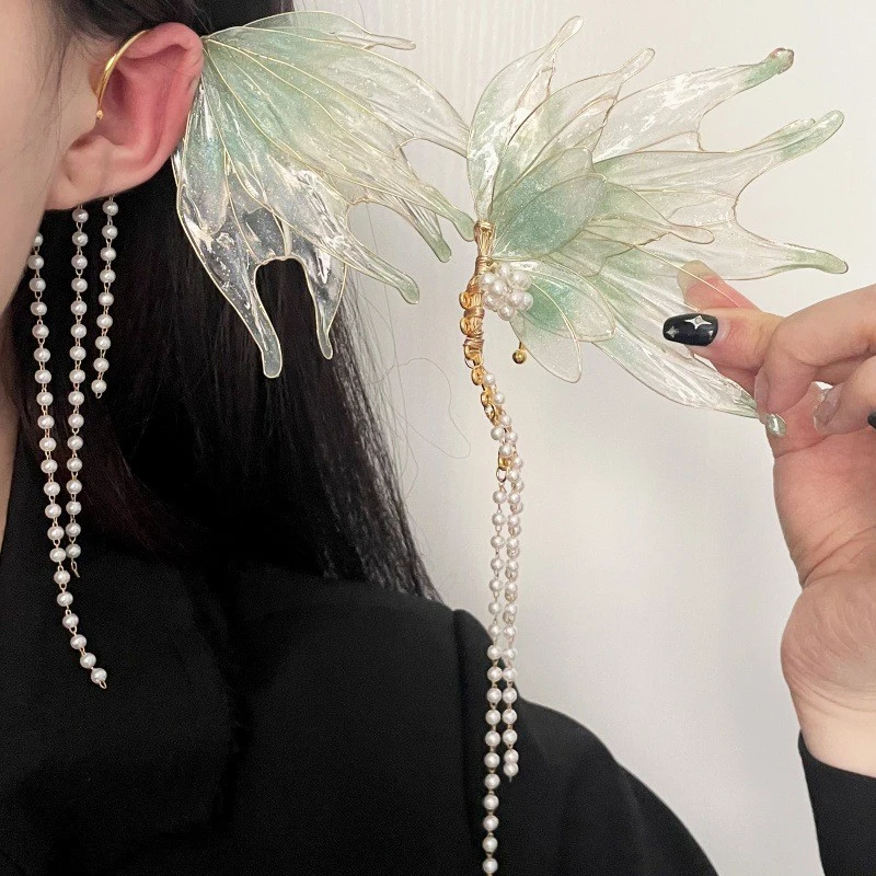 1Pcs Mermaid Princess Pearl Tassel Ear Hanging Jewelry Fairy Sweet Earrings Elf Hanfu Earrings Antique Style Hair Accessories