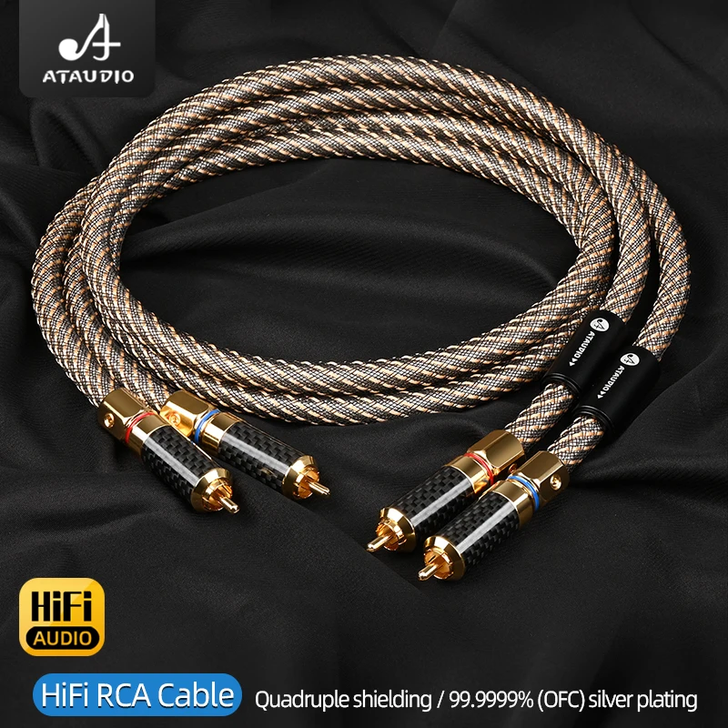 One Pair HiFi RCA Audio Cable High Purity OFC Silver Plated 2RCA to 2RCA Male to Male Connector HiFi Cable for Speaker Amplifier