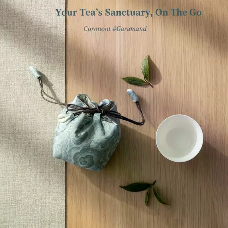 Portable Chinese Style Tea Set Storage Bag Thickened Embroidered Multifunctional Carry Case for Travel Picnic Tea Enthusiast Use
