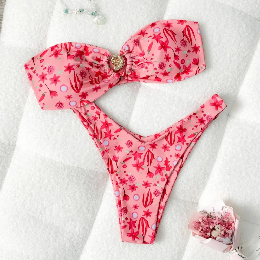 

Элегантный комплект бандо с рюшами — женский сексуальный комплект Maillot de Bain Femme 2025, вечеринка у бассейна