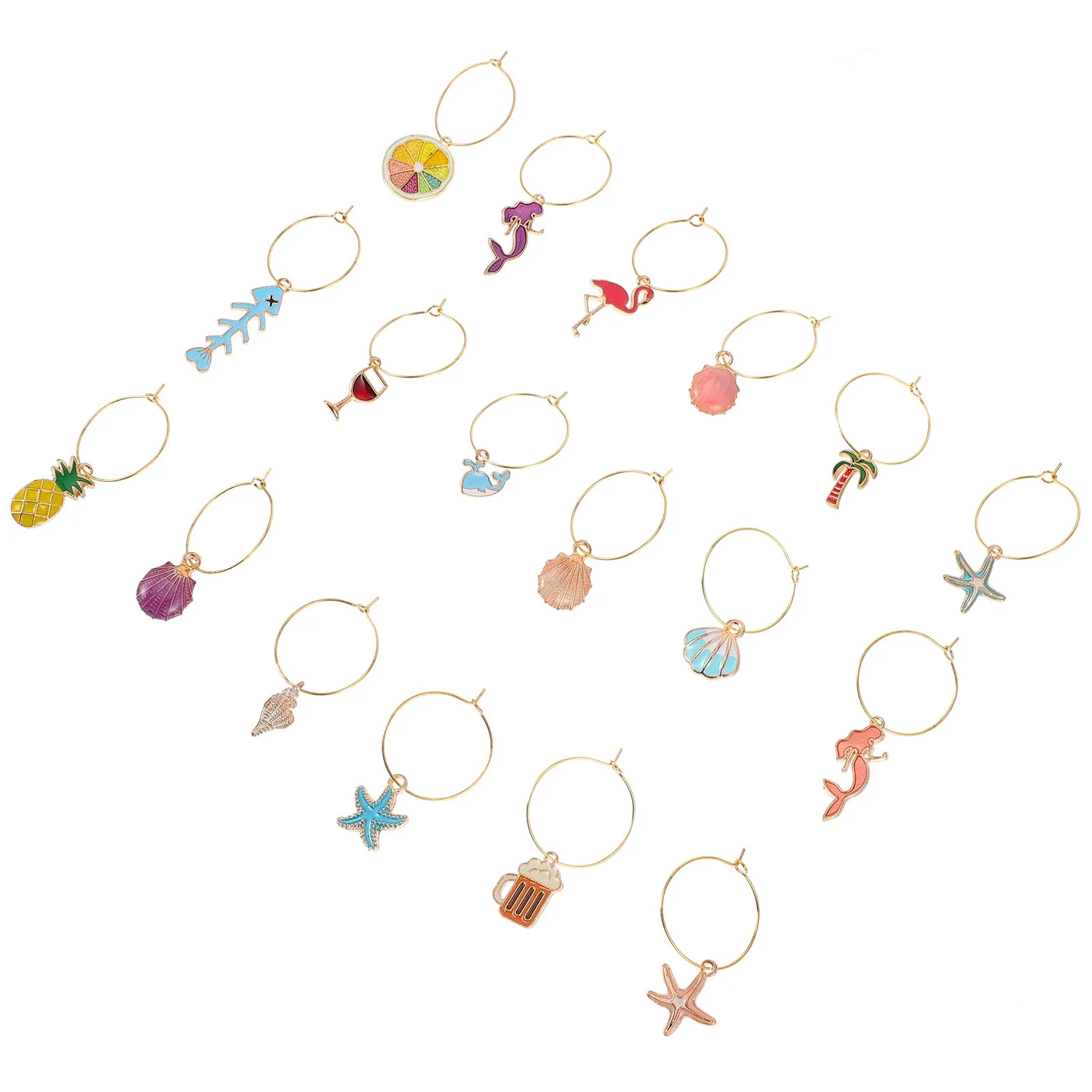 

18 Pcs Glass Charms Colorful Ring Identifiers Metal Recognizer Bar Tools Party Decorations Home Ornaments Kitchen Bar