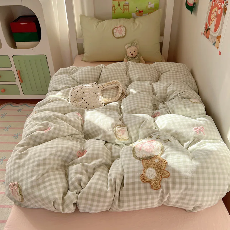 2025 New Class A Cartoon Pure Cotton Four-Piece Set Student Small Fresh Dormitory Quilt Cover Bed Sheet Three-Piece Set