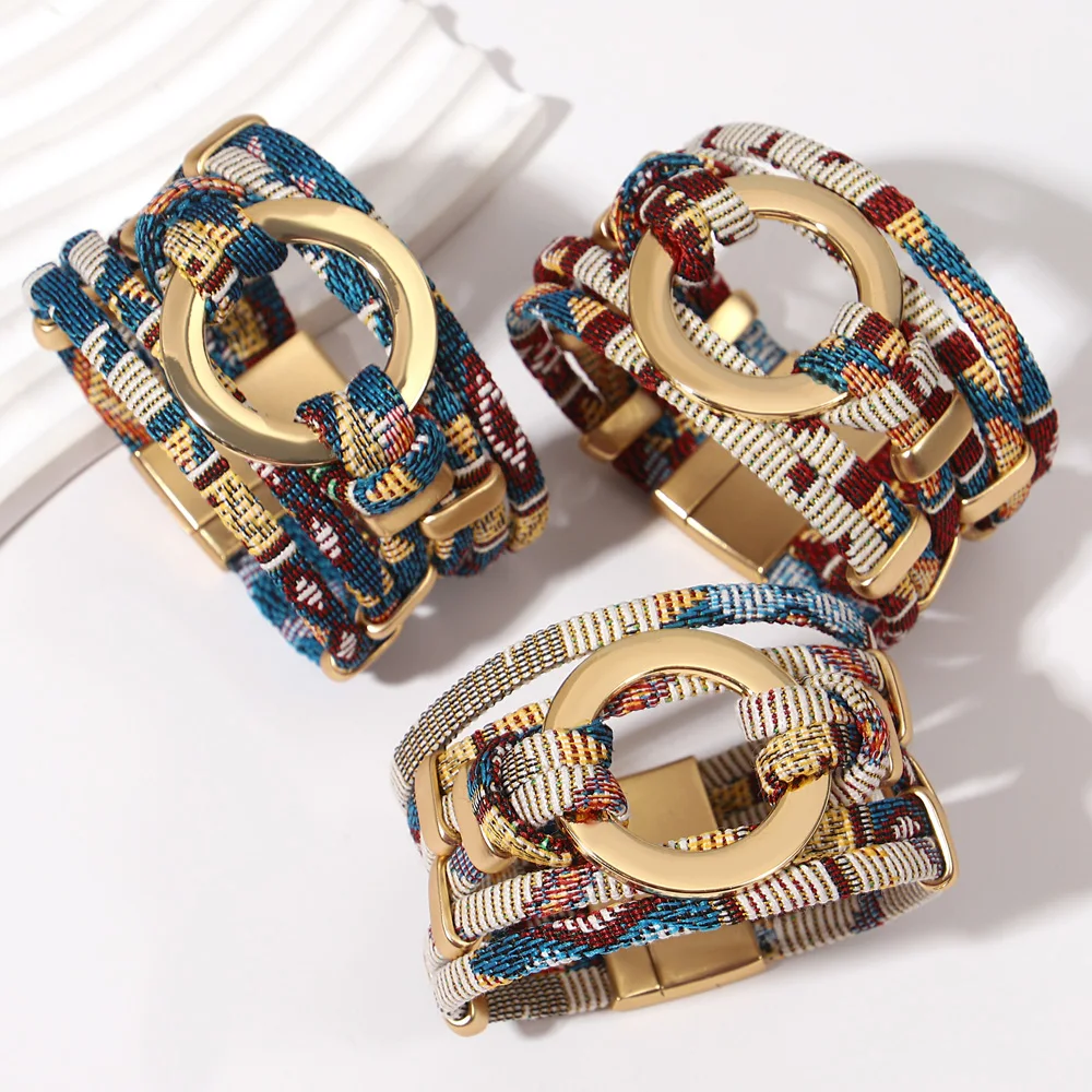 ALLYES Vintage Hollow okrągły splot skórzana bransoletka dla kobiet mężczyzn etniczny wzór wielowarstwowy Wrap szerokie bransoletki biżuteria Boho — zdjęcie 5