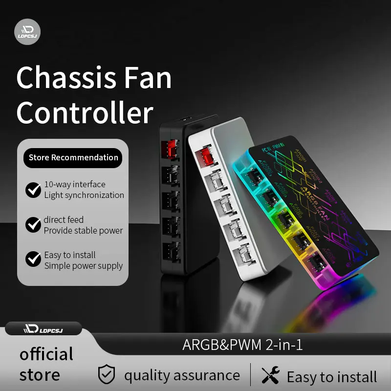ARGB Hub 2-in-1 Chassis Fan Serial 4pin Connector 5V3 Pin Shenlight Sync 1 Drag 10 ARGB&PWM Fan HubsMagnetic Design Freely Place