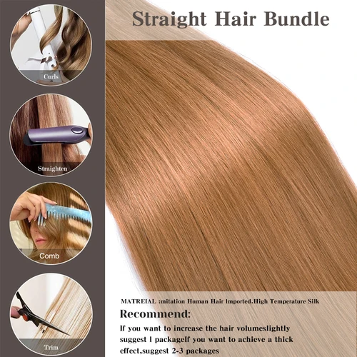 Imagen 2 del producto Paquete de pelo sintético liso de hueso, extensiones de cabello Natural súper largas de 26 pulgadas para mujeres negras, cabello liso Yaki tejido falso