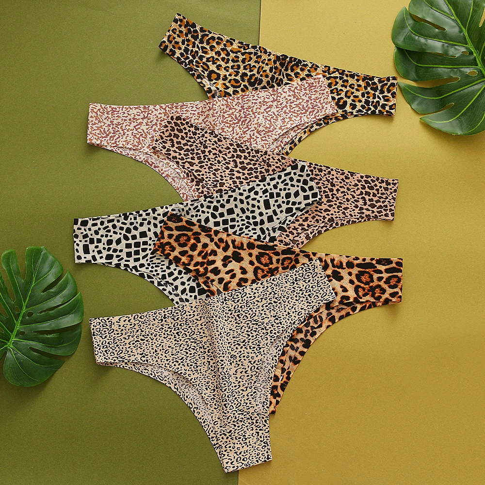 3Pcs Set Women's Leopard Print Thin Seamless Thong Panties Ice Silk Underwear Breathable Comfortable Lightweight Women Underwear
