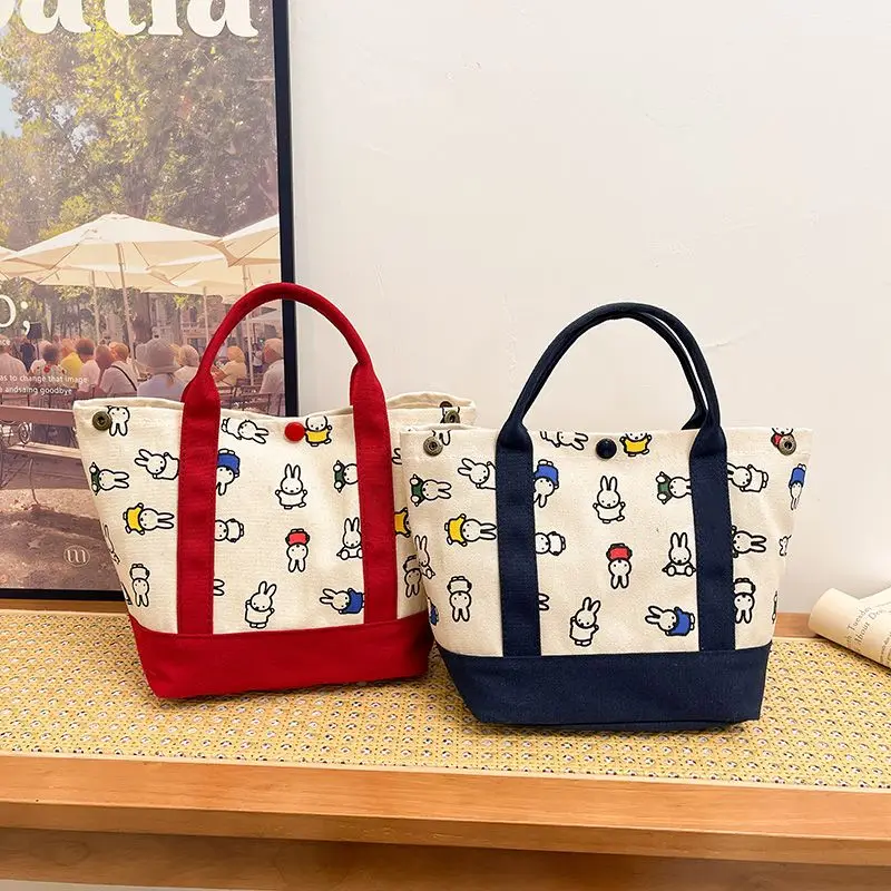 Miffy Kawaii Embroidered canvas bag handbag cartoon pattern shopping bag large capacity storage bag Cute Gift Toy