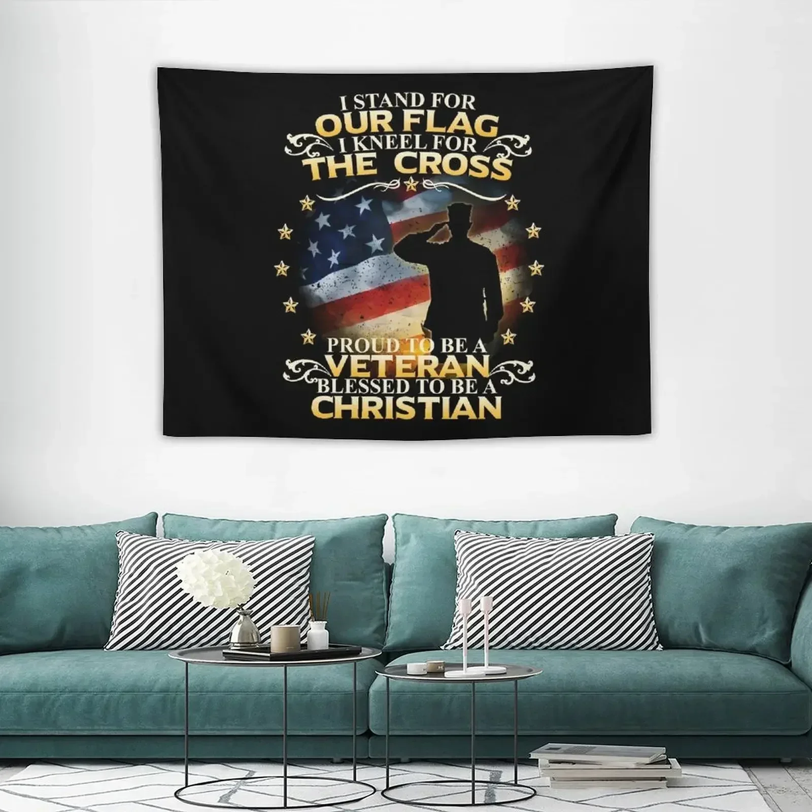 

I Stand For Our Flag I Kneel For The Cross Christian Veteran Tapestry Aesthetic Room Decoration Carpet On The Wall Tapestry