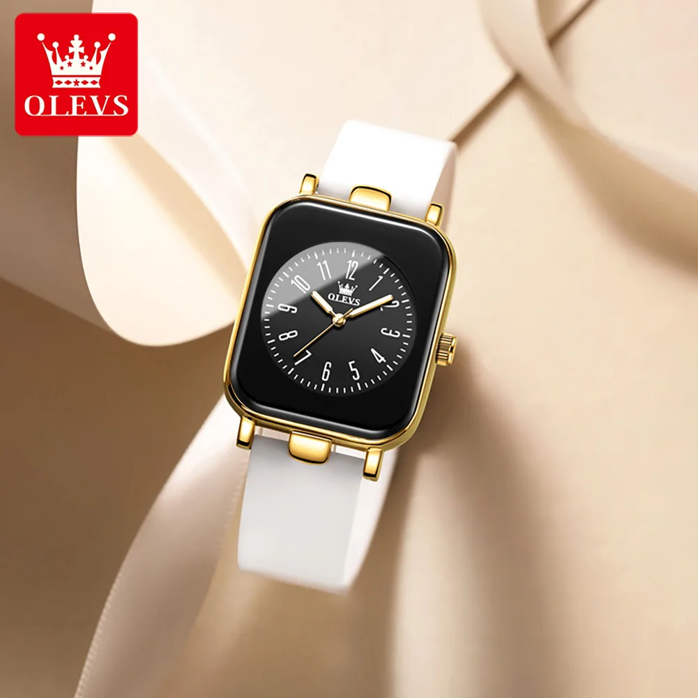 OLEVS 9961 Women Watch Fashion Original Quartz Watch Luminous Waterproof Silicone Strap Square Small Dial Elegant Women Watch