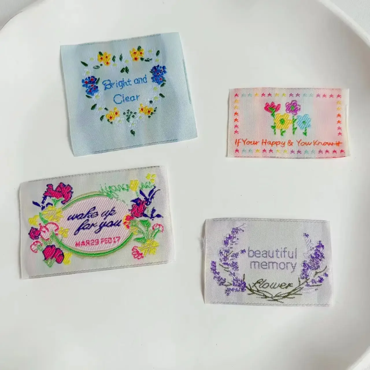 Spot handmade, flower weaving label, lavender embroidered cloth label, sewing weaving label