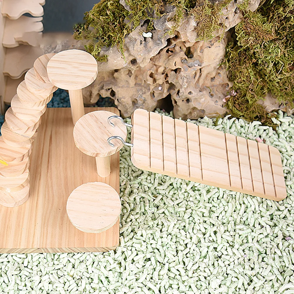 

2Pcs Hamster Ladder Natural Wooden Platform Small Pets Habitat Space Saving Chinchilla Ladder Hamster House Accessories