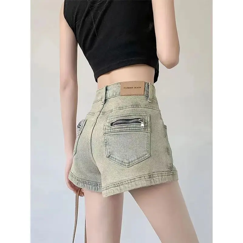 Summer Denim Shorts for Women High Waisted Stretch Jeans Shorts Sexy A-line Fashion Hip Hop Wide Leg Pants Vintage Blue S-2XL