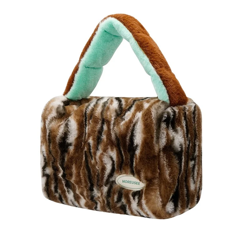 Women's Soft High Quality Plush Fur Bag Luxury Faux Fur Handbag New Large Capacity Plush Soft Handle Design Handbag