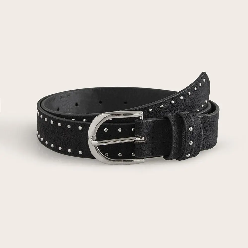 Jeans Belt PU Leather Metal Rivet Waistbands Western Style Punk Women Waist Belts Adjustable Wide Side Buckle Waist Belts Lady