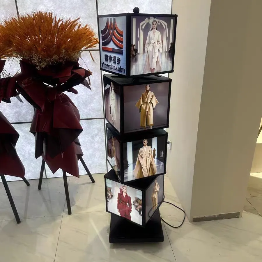 

Cubic Rotating Menu Board with LED Light Source Waterproof Outside Advertising Light Box for Storefronts