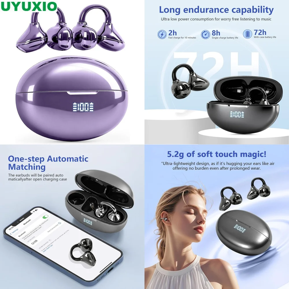 Clear Calls BT 5.4 OWS Earphone IP7 Waterproof Long-Battery Life Wireless Earbuds with LED Display for Travel New Products