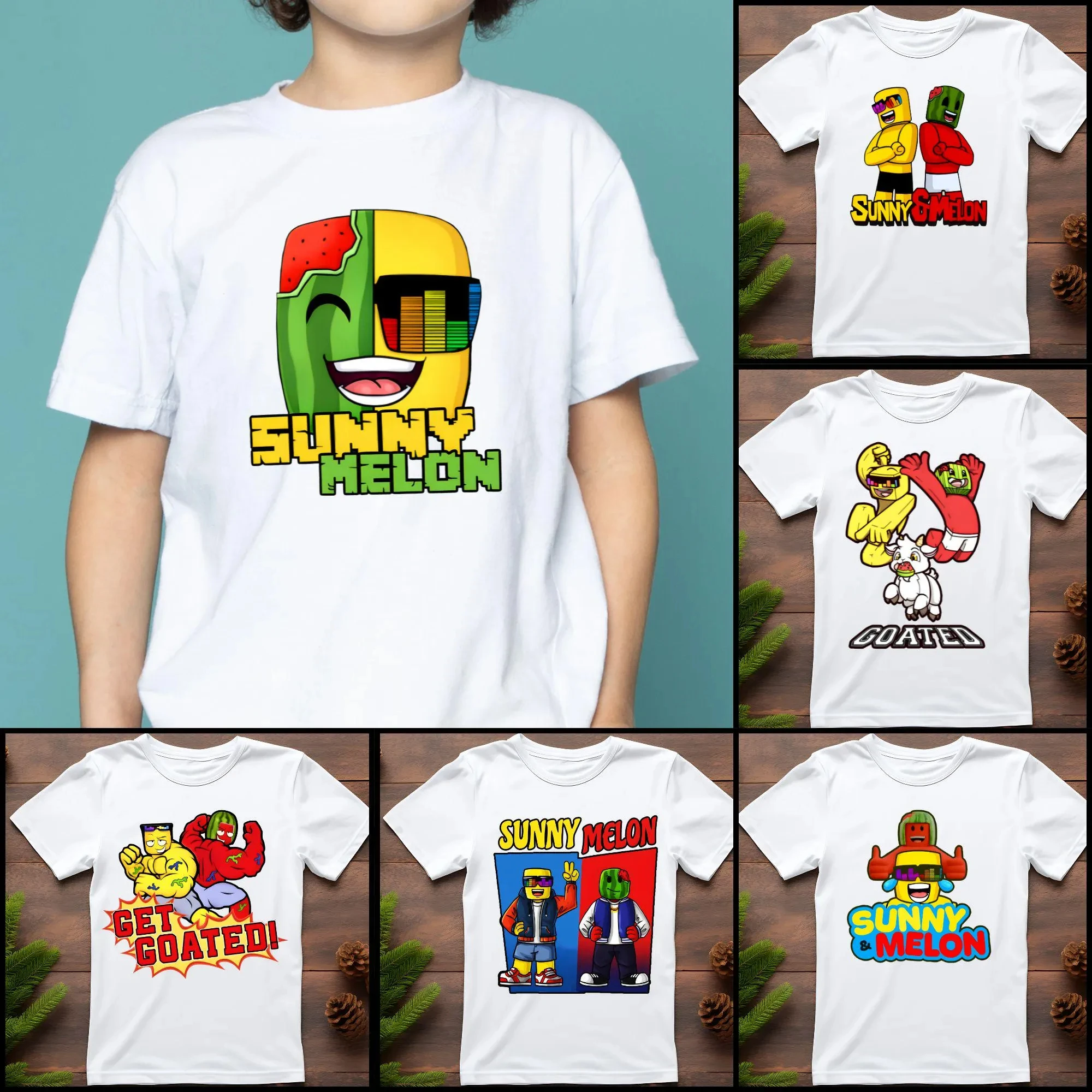 Sunny And Melon Design T-Shirt Gamer Tee Funny Gaming Pattern Shirt High Quality Kid'S Cotton Short Sleeved Summer Adult T-Shirt