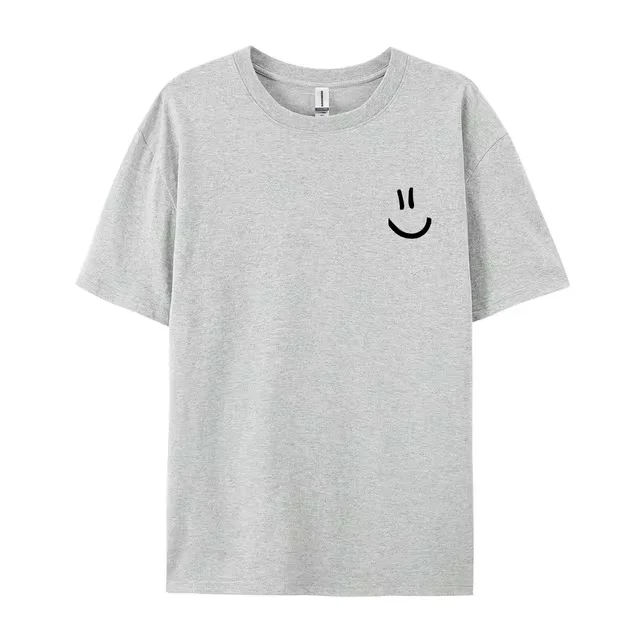 Minimalist Smiley Face Style Printed Top Men\'s 100% Pure Cotton T-shirt Top Men\'s Top Men\'s T-shirt