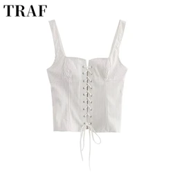 TRAF summer new fashionable versatile women's clothing spicy girl style strap design striped camisole vest short top