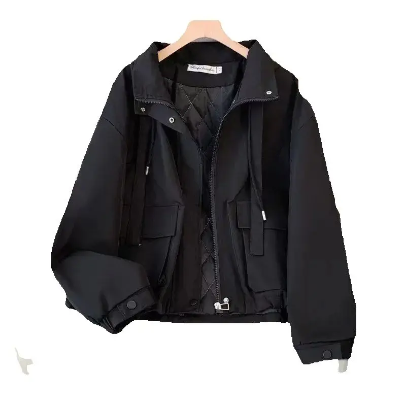 

Short Cotton-padded Jacket Hooded Casual Coat 2024 New Autumn And Winter Loose Tooling Fashion Warm Cotton-padded Women.