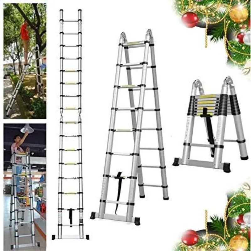 16.5ft Telescoping Ladder A-Frame Extension Portable Aluminum Telescoping 16 Steps Ladder EN131 Certified 330lb Load