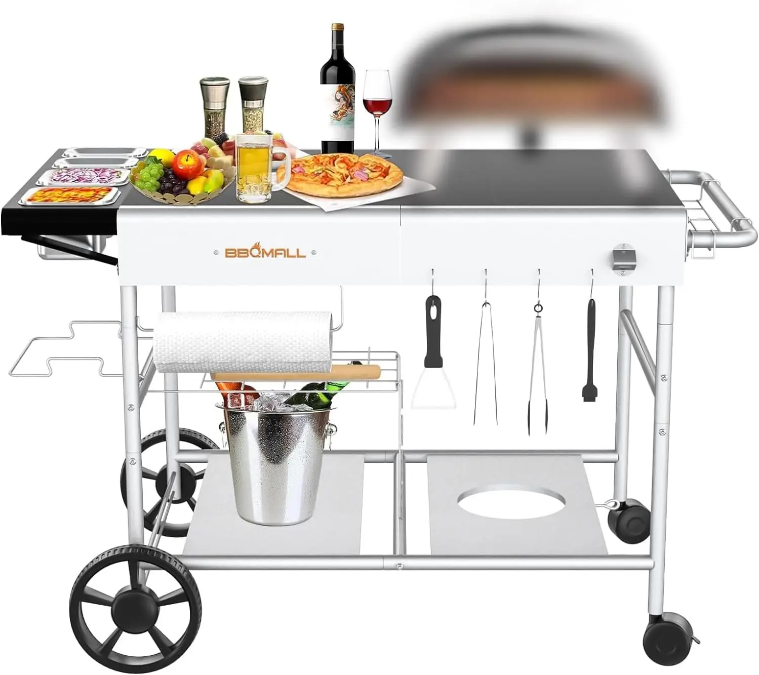 

Pizza Oven Cart Table for Ooni Koda/Karu/Fyra 16 & 12 with Pizza Topping Station, Movable Food and Prep Workcart, Outdoor Grill