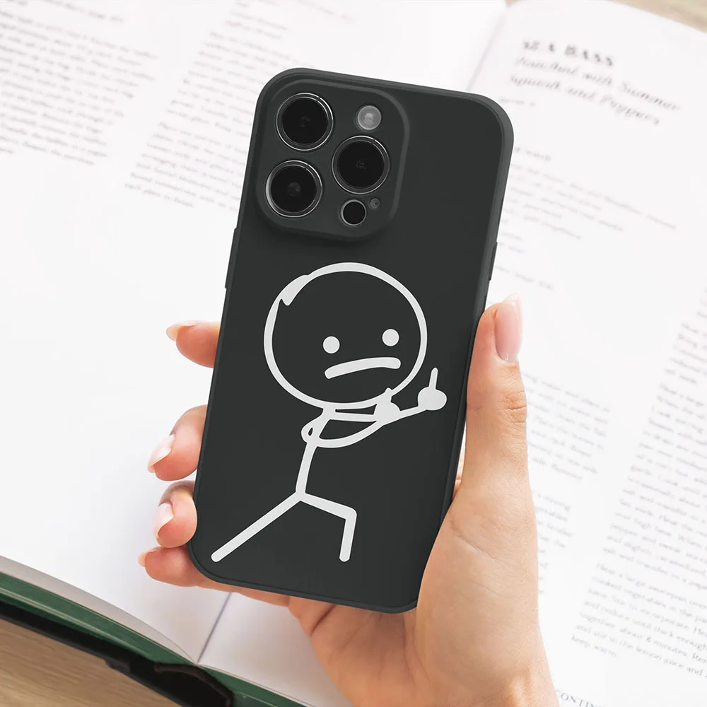 Funny Middle Finger Cute Couple Phone Case for iPhone 16 15 14 13 12 11 XS Pro Max Mini 7 8 Plus SE 17 SE2 X XR Soft Cover