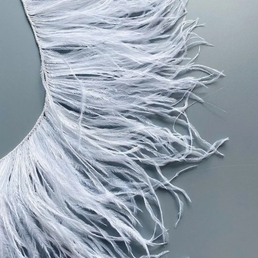 Wholesale White Ostrich Feather Trim for Wedding Party Dress Decorative Clothing Sewing Accessories 10-22cm Long Plume Fringe