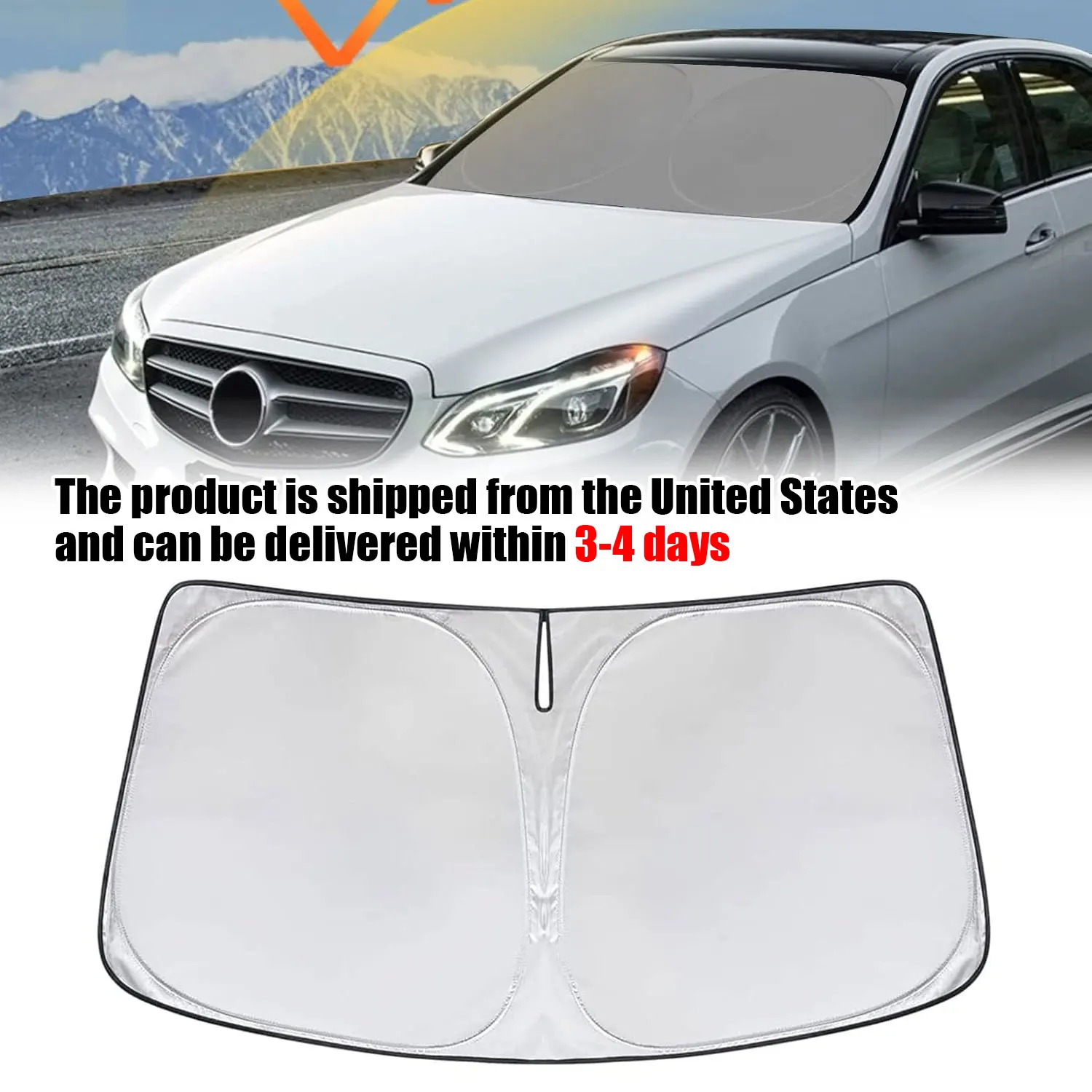 

The front windshield sunshade is suitable for Mercedes Benz GLC 2016-2024 and E-Class foldable UV to keep your vehicle cool