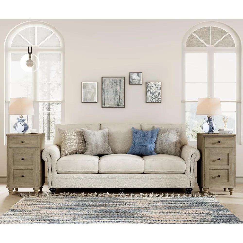 طقم من طاولتين نهائيين مع محطة شحن، وطاولات خشبية مع درج وخزانة تخزين، وطاولات جانبية حديثة لغرفة المعيشة #2