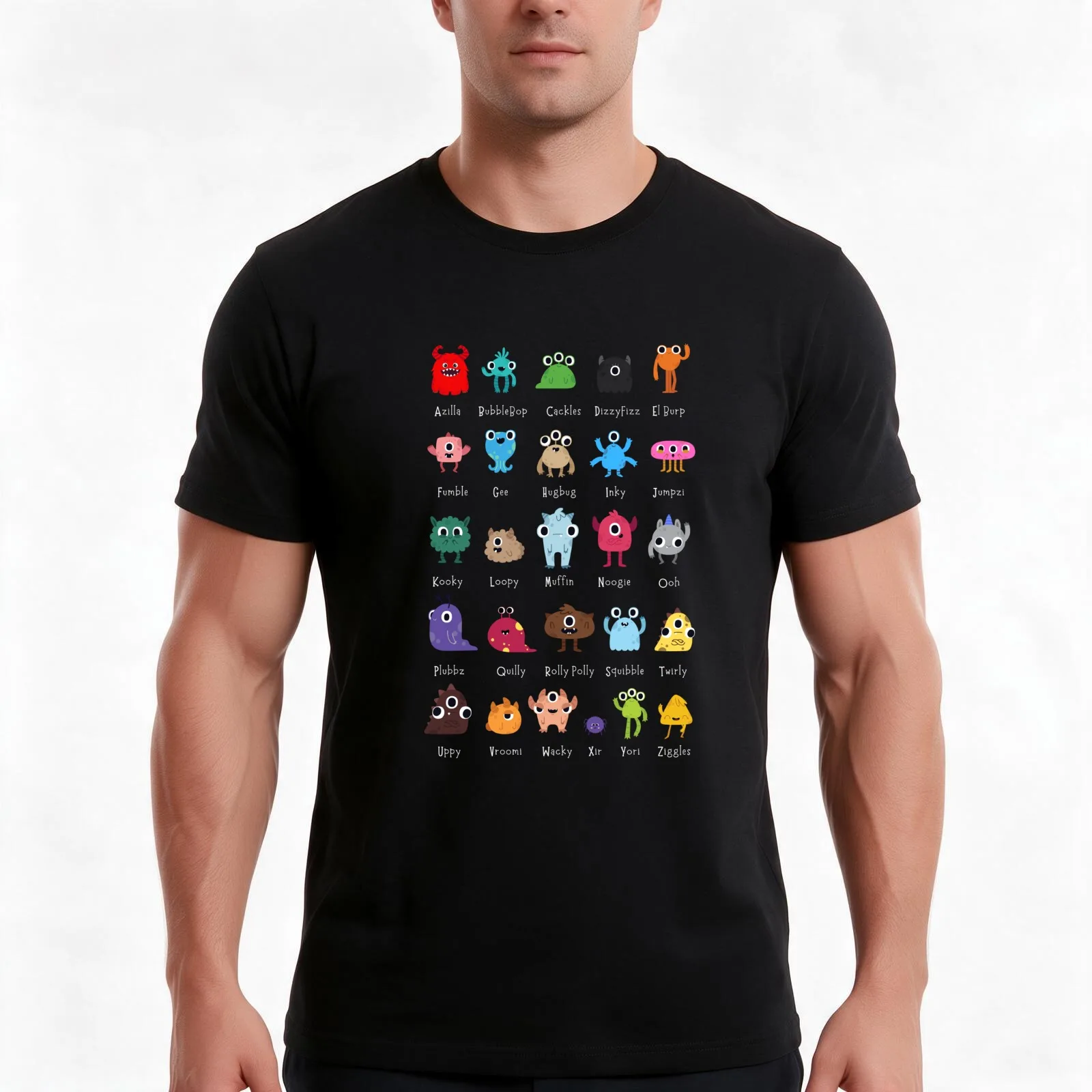 ABC-Monsters, a fun way to learn your ABCs T-Shirt, Summer Casual Cotton Tee, Oversized Streetwear Tops, Vintage Graphic Print