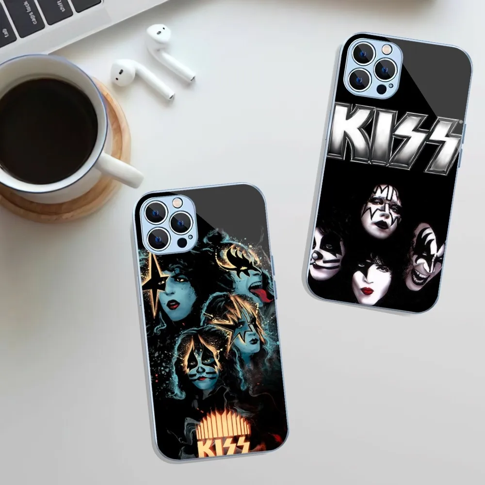 Band K-KISS Lick It Up Phone Case For iphone 12 11 14 13 pro MAX X xs xr MAX Metal Plated Painted Glass Shell