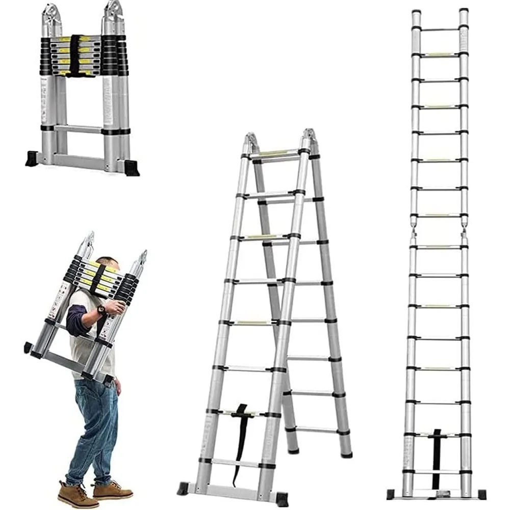 

Aluminum Telescopic Extension Ladder 8.2FT A-Frame 2-in-1,Portable Multi-Purpose Folding with Balance Rod,8+8 Steps Adjustable