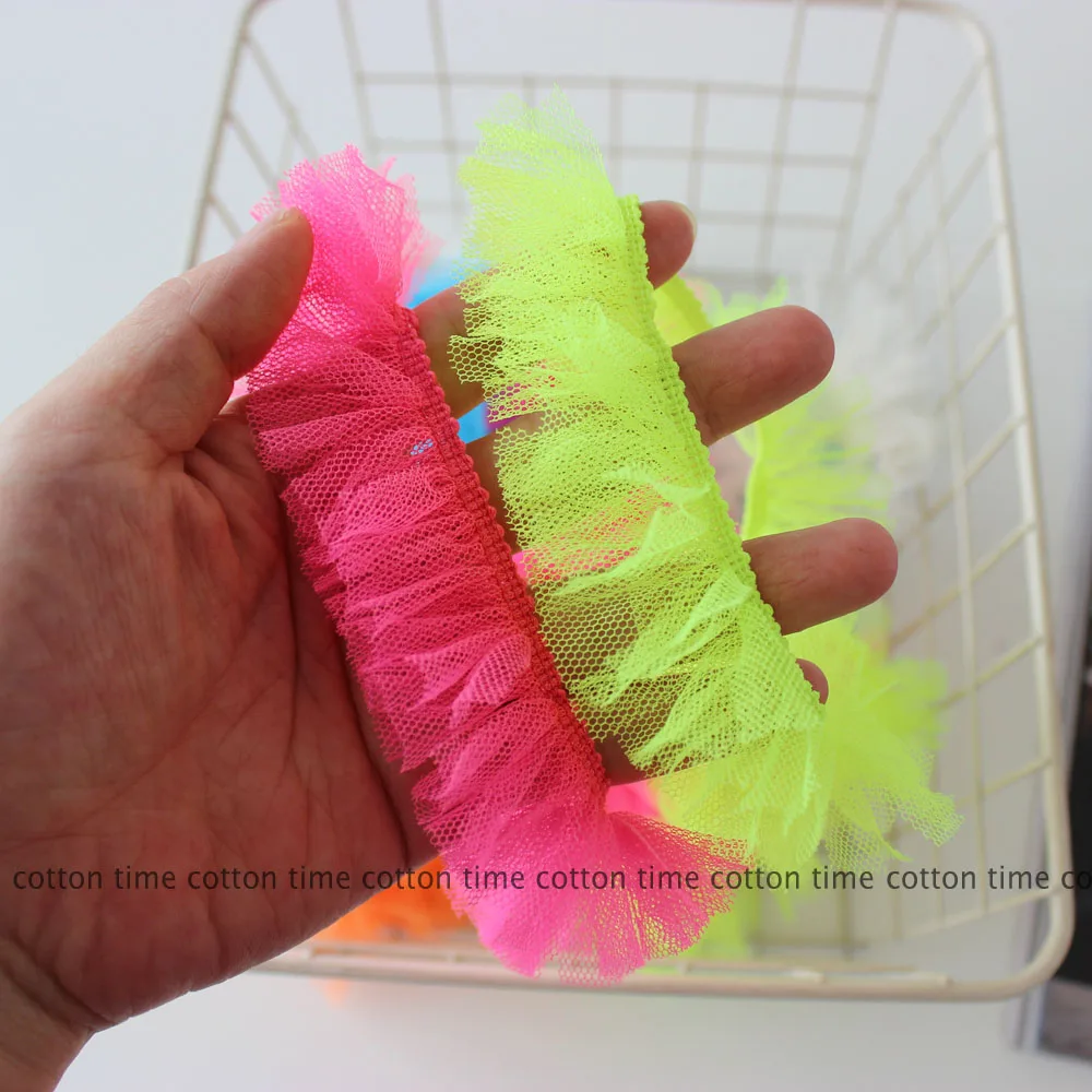 3/10 Meters Elastic Mesh Trim 3cm Neon Fringed Lace Colorful Trimming DIY Sewing Clothes Bag Shoes Accessory