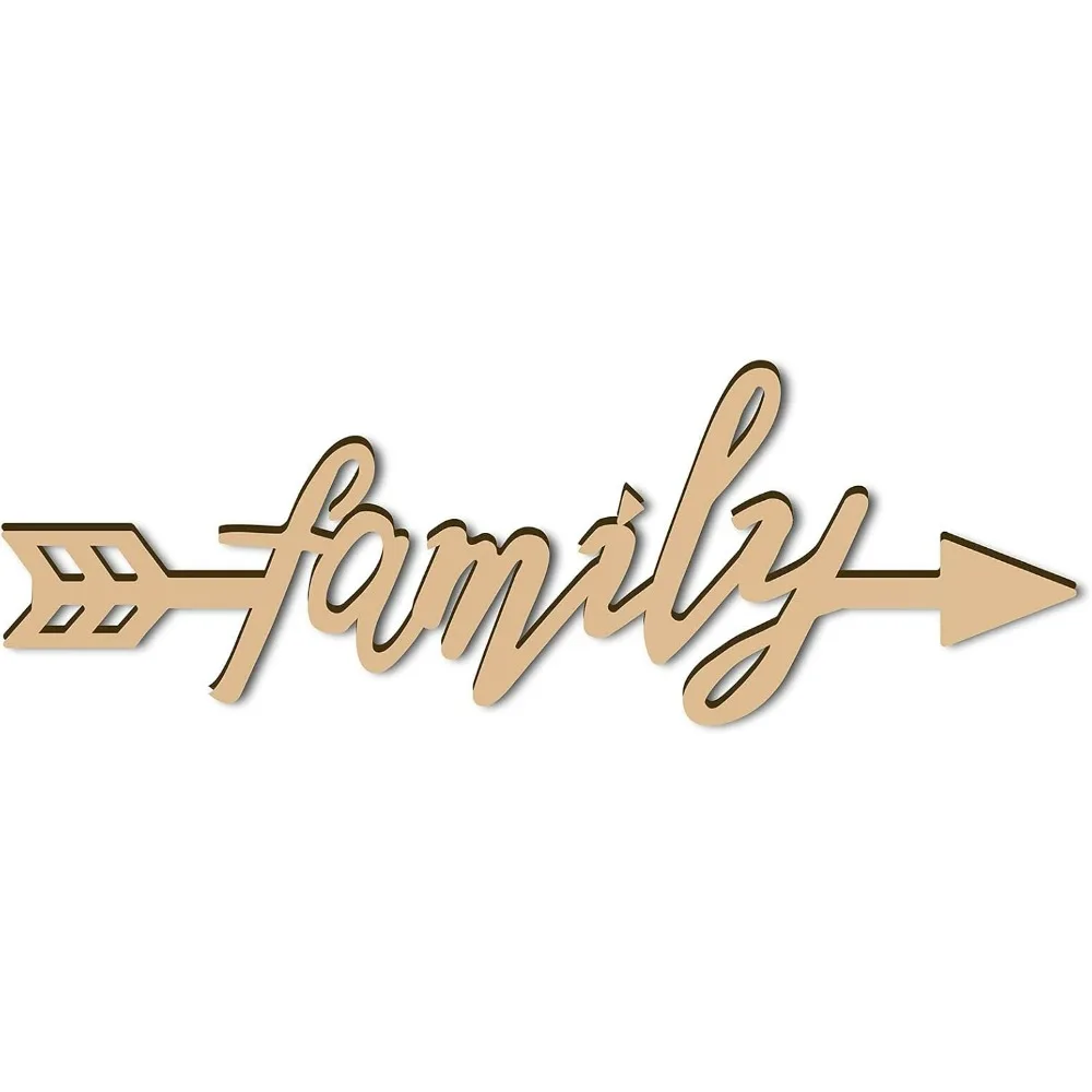 Laser Cut Wood Sign Wall Art Family Letter Sign Arrow Decorative Wall Sculpture Hanging Decor Unfinished for Housewarming Door