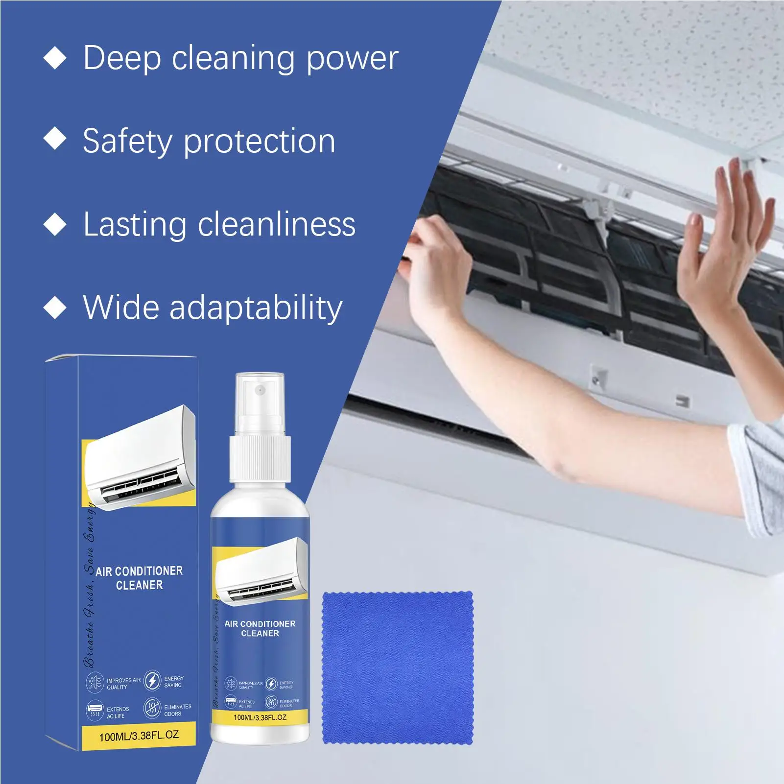 Air Conditioner Cleaner 100ml No Dismantling Heavy Duty Odor Removal Spray Foaming Coil Degreaser for Home HVAC Maintenance