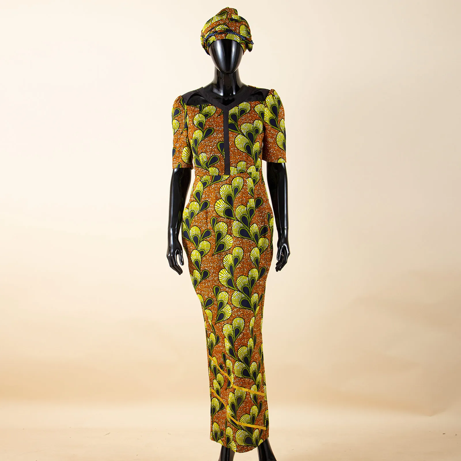 Party Gown African Dresses for Women Slim Fit Short Sleeve Dress Evening Vestidos with Headwrap Dashiki Ankara Print 2525071