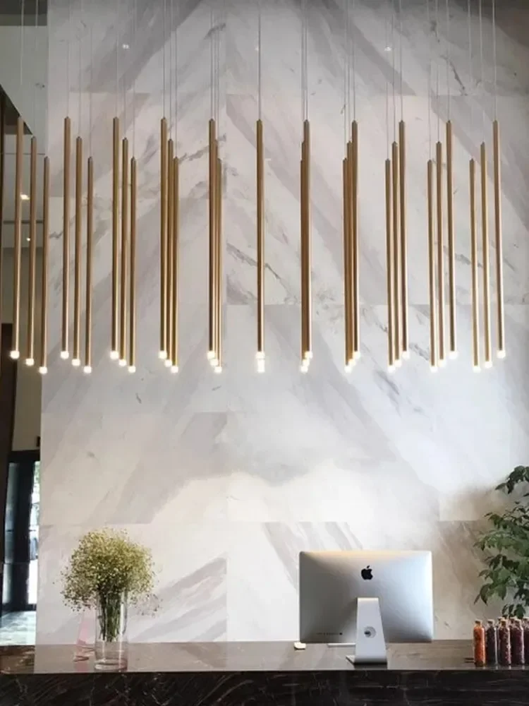 

Staircase Drop Chandelier Gold Column Long Lamp Duplex Building Modern Living Room Chandelier Villa Lobby Chandelier