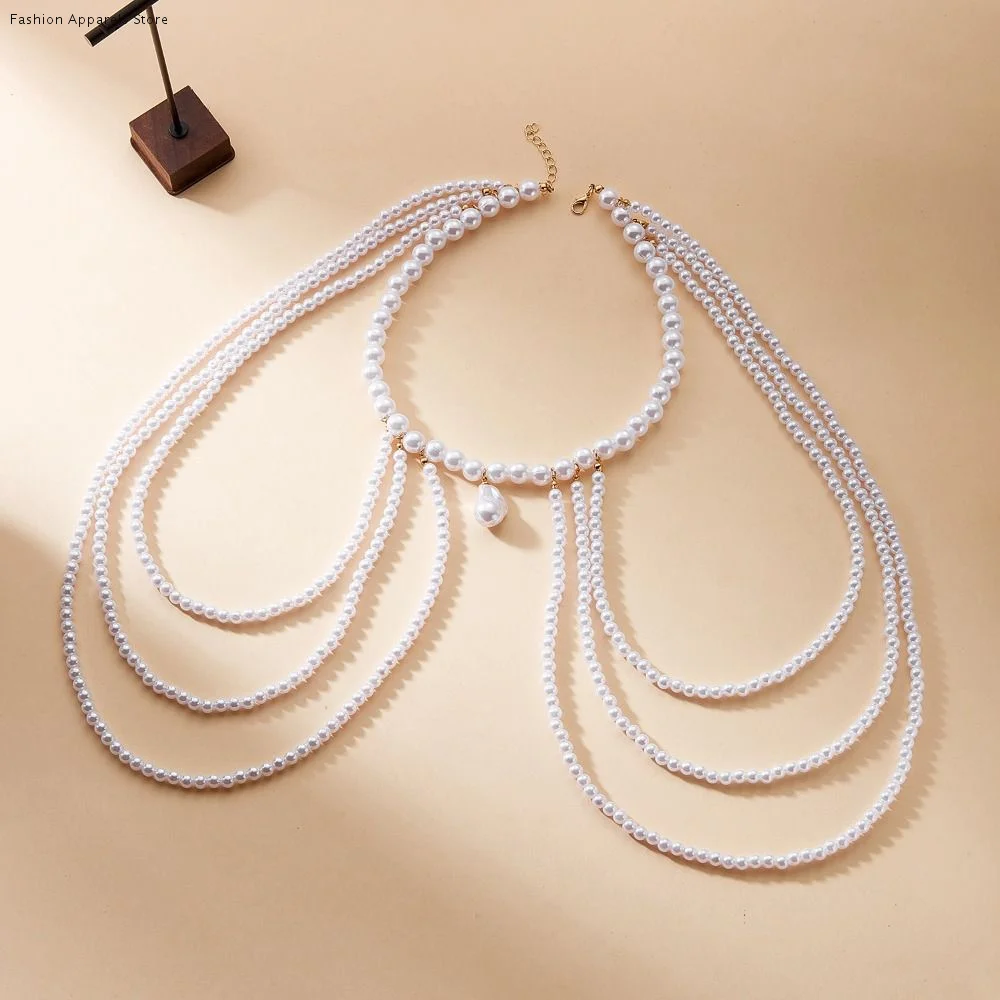 Cadena de Oro con Perlas de Imitación, Cadena de Hombro Multicapa, Fácil de Usar, Collar de Borlas para Novia, Joyería Elegante Hecha a Mano
