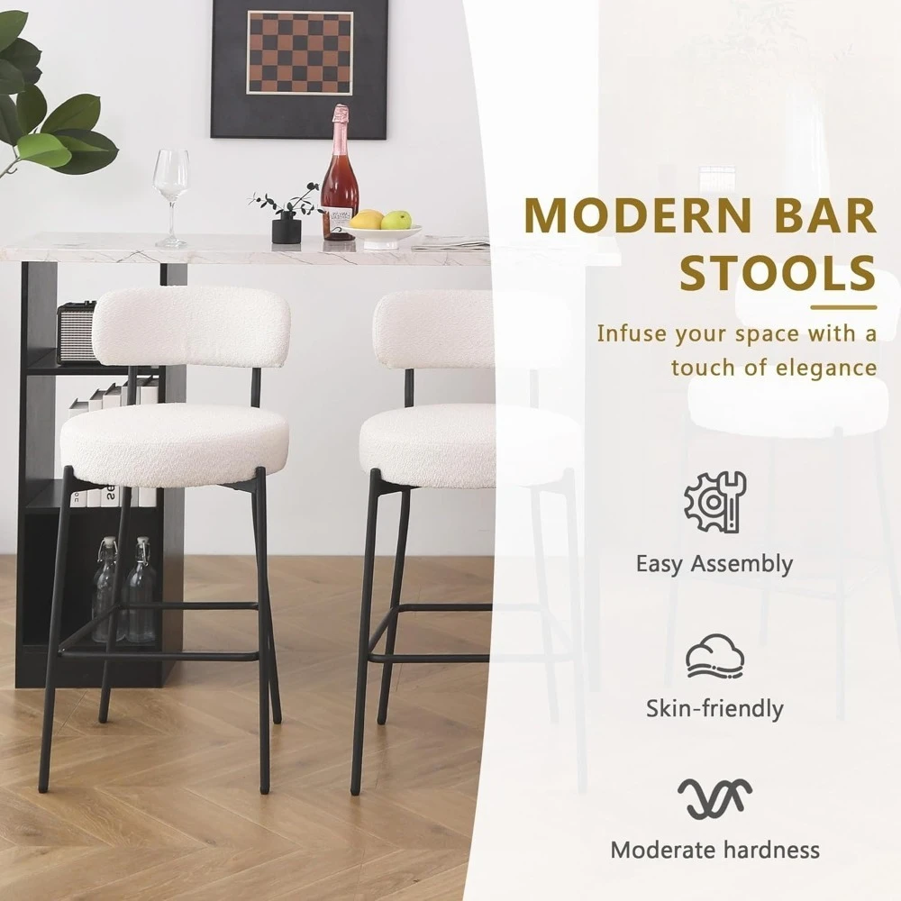 طقم كراسي بار مكون من 2، قضيب بارتفاع عداد بوكل 28 بوصة، كراسي بار حديثة، مقاعد بار منجدة مع ظهر #6