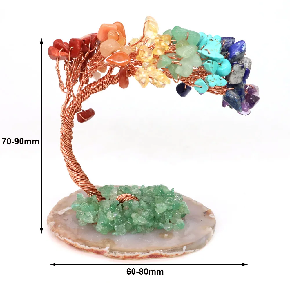 الطبيعية 7 شقرا كريستال شجرة المال الأسلاك النحاسية ملفوفة العقيق شريحة قاعدة أحجار استشفاء اليوغا فنغ شوي أشجار الحياة ديكور المنزل