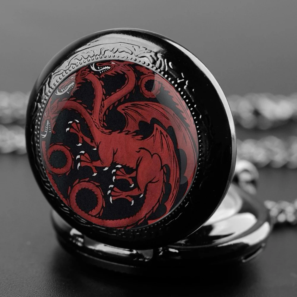 Three-headed Dragon Vintage Quartz Pocket Chain Watch Necklace Watches For Men Women Unique Gifts Mens Pocket Watches