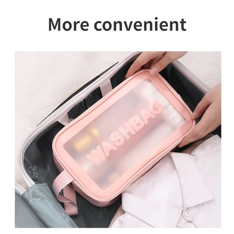 Portable Travel Wash Bag Female Waterproof Makeup Pouch  Wet-dry Separation Semi Transparent Frosted Portable Storage Bag