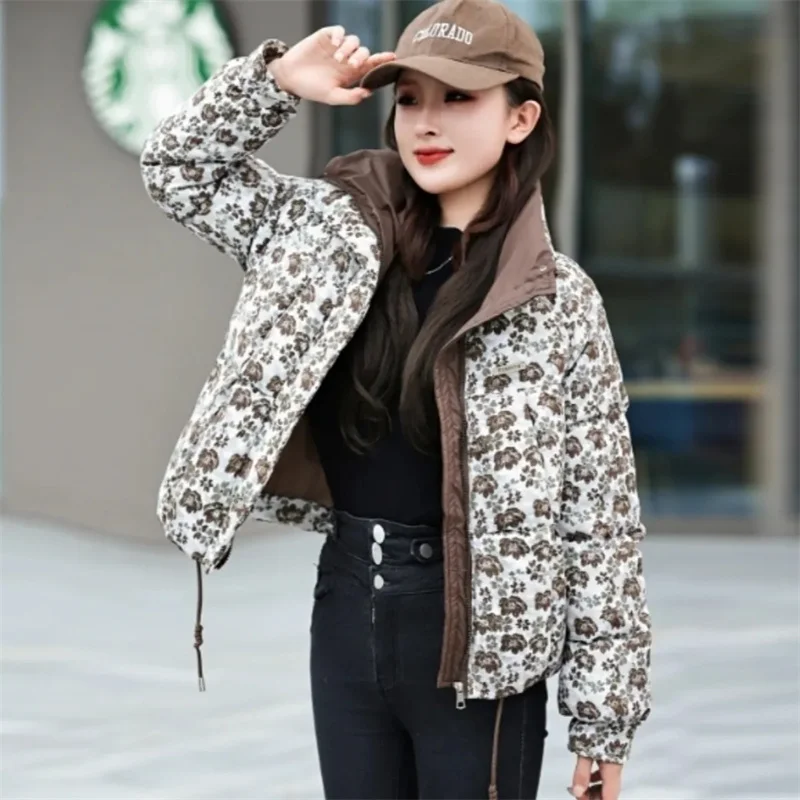 고품질 꽃 다운 코트 여성 파카 2025 겨울 새로운 짧은 면화 패딩 자켓 한국 Outwear Fried Street 여성 Overwear
