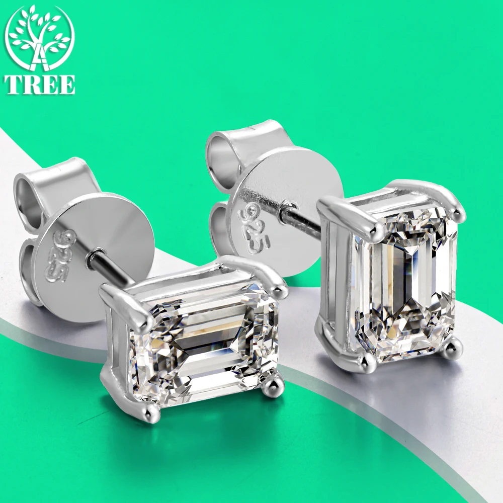 

ALITREE 5*7mm 1ct Moissanite Earrings D VVS1 Rectangle Cut Diamond 925 Sterling Sliver Ear Studs for Women Jewelry Accessories