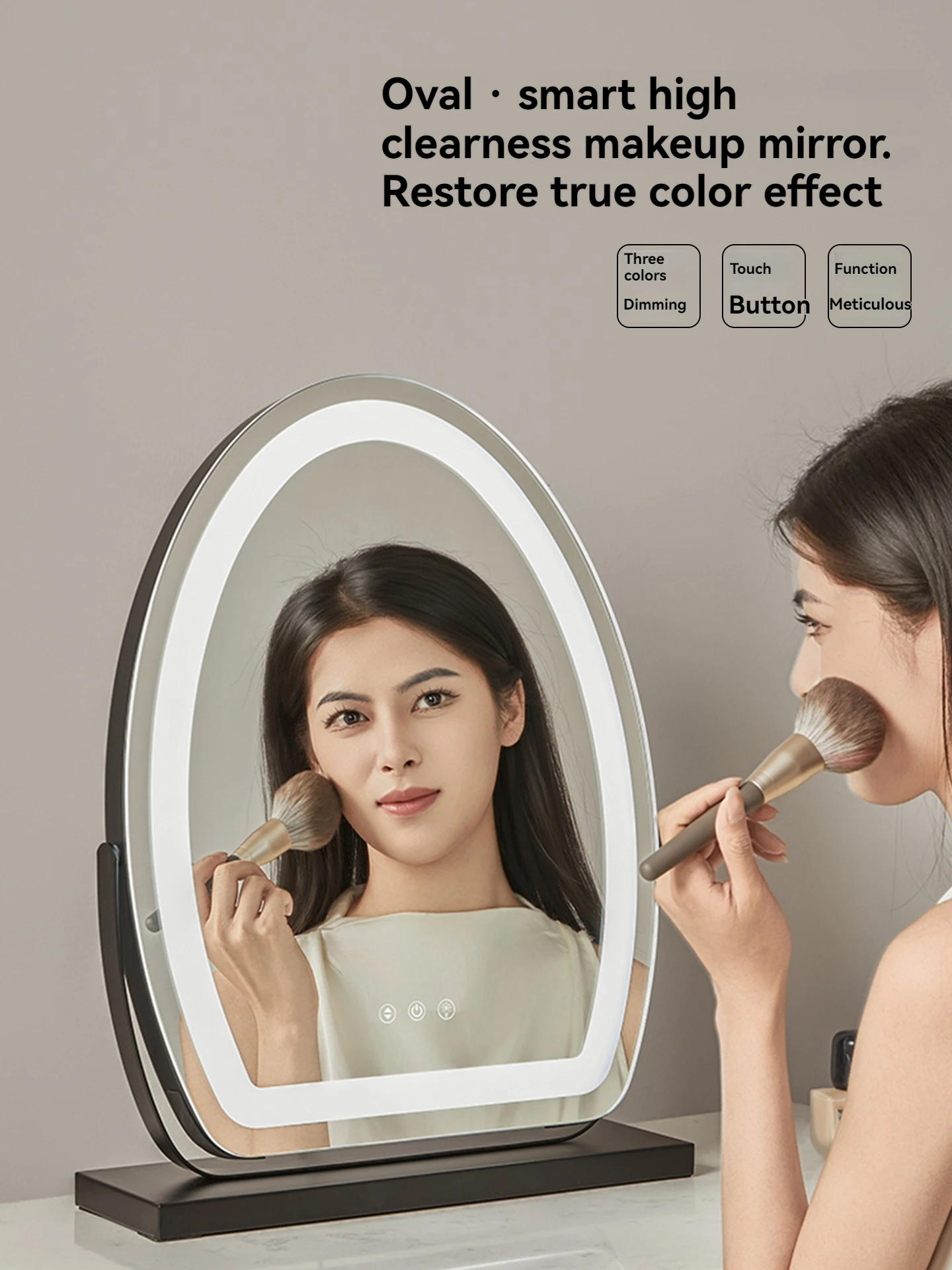 Specchio per trucco semi ellittico a LED Specchio cosmetico da tavolo con luce, camera da letto intelligente per la casa delle celebrità di Internet, rotazione semplice