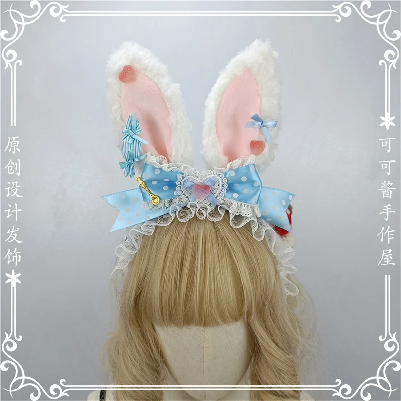 Sweet Plush Rabbit Ear Headband KC Plaid Dot Bow Sweet Cute Mid-Autumn Festival Rabbit Ear Hair Accessories