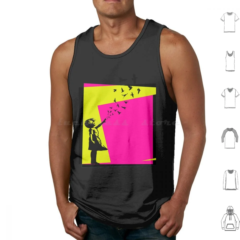 Banksy Ballon Girl Tank Tops Print Cotton Grafitti Distressed Spray Funny Graphic Graffiti Tumblr Stencil Aesthetic