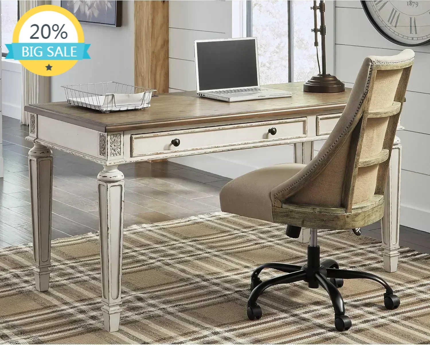 

BestsellerHot salesRealyn Farmhouse 60" Home Office Desk with USB Charging, Chipped White（Hot）