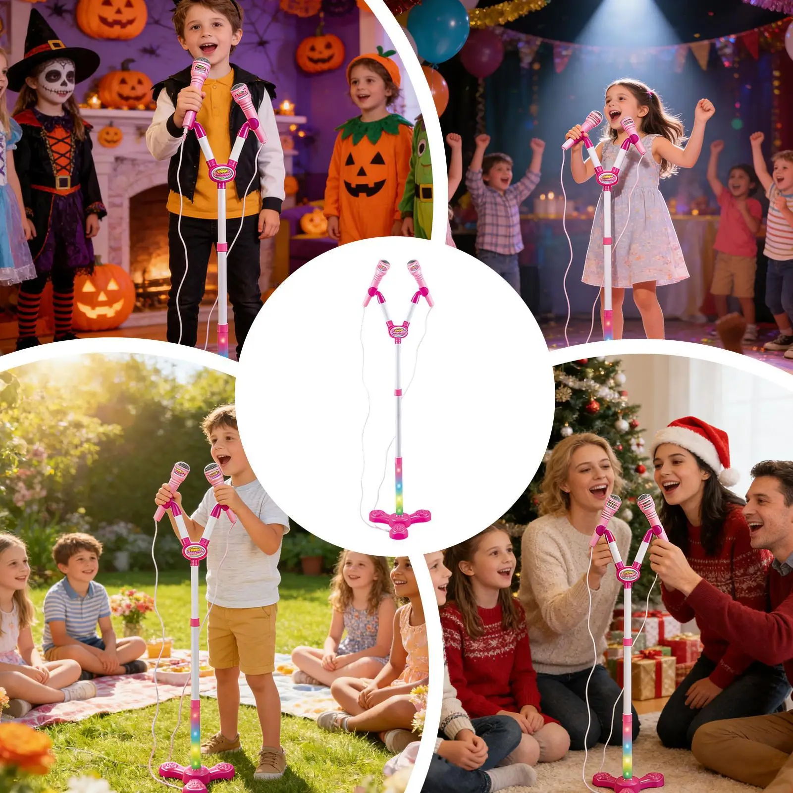 Kids Microphone with Stand Karaoke Rocking-Roll Song Music Instrument Toys Brain-Training Educational Toy Birthday Gift Girl Boy